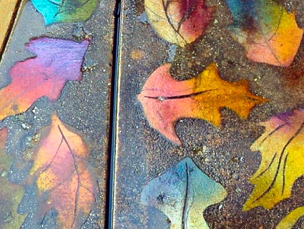 Dyes supplied the crucial element of color in these art deco autumn leaves. Photo courtesy of Mike Miller, The Concretist