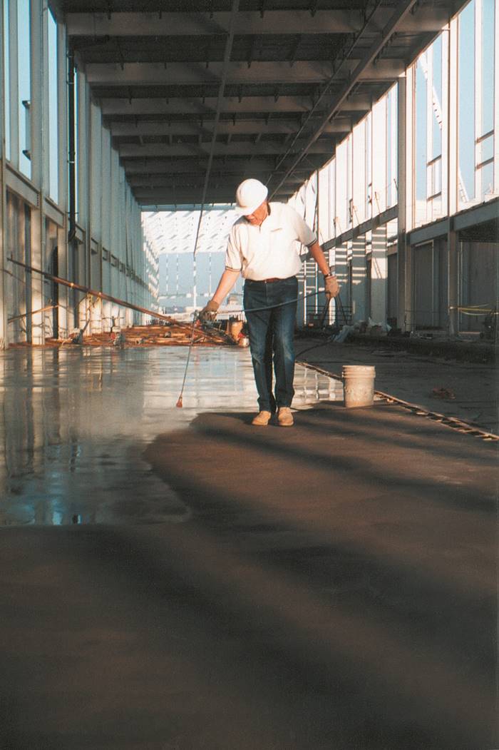 Use airless spray applications to apply densifiers to concrete. Densifiers make cleaning up a sidewalk eaisier.