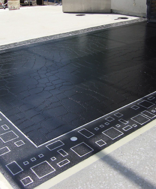 This residential job in Akron, Ohio, by Greg Mata of Cutting Edge Decorative Concrete is a fine example of using multiple skills to create a complex project. A diamond bit dremmel tool was used to create an alligator skin.