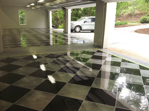 Mike Jensen, Atlanta Concrete Artist, Alpharetta, Ga., used AlpenGlow metallic pigments from HP Spartacote in this 10-car garage at a Sandy Springs, Ga., home.