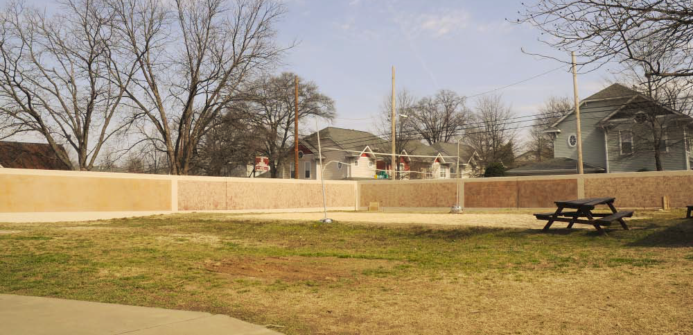 A look at the completed concrete wall surrounding the rescue mission.