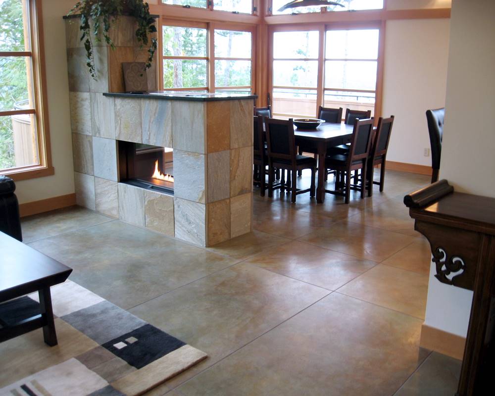 the finish on this concrete is matte created by a penetrating sealer - its finish was a choice between Glossy Sealers vs. Matte Sealers
