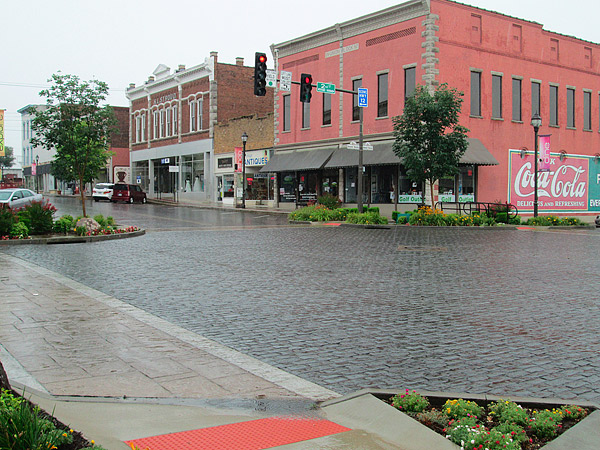 stamped concrete pattern outside of historic building