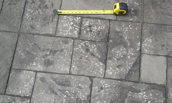 Failing acrylic sealer on stamped concrete