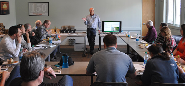 John Buteyn of Colorado Hardscapes speaks about concrete to the AIA Colorado North group in Boulder on April 15, 2014. Photo courtesy of Colorado Hardscapes Inc.