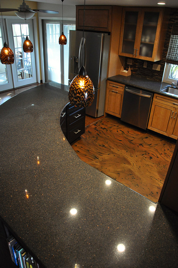 Westcoat Liquid Dazzle concrete floor tiger stripped.