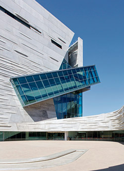 Decorative concrete Perot Museum Dallas - The outside is clad in molded, sculptural concrete panels 656 textured precast concrete panels totaling 4 million pounds. Designed by 2005 Pritzker Architecture Prize Laureate Thom Mayne, the museum was funded through a $50 million gift by the five adult Perot children in honor of their parents, Margot and Ross.