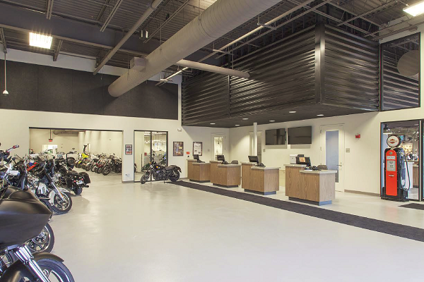 An epoxy flooring system was applied to 12,580 square feet of concrete in the dealerships service area.