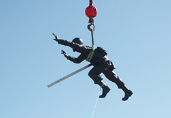 Positioning the soldiers at the Scaffolding for the Navy Corpsmen Memorial at Camp Pendleton