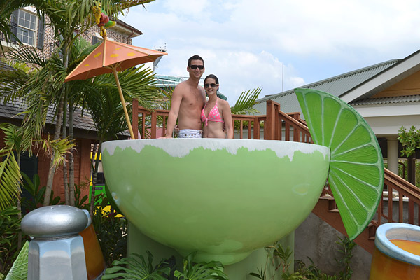 Lounge in a 10-foot-high margarita glass madeout of concrete at this resort pool with extensive decorative concrete finishes.Photos courtesy of RicoRock
