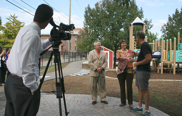 news team filming Bent Mikkelsen and Catherine O'Conner