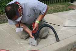 engraving concrete floor with machine