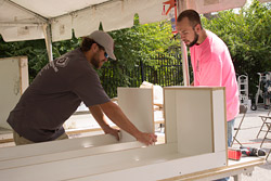 spraying precast table and bench