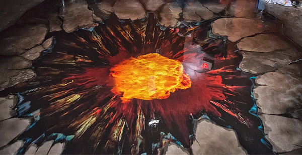 A floor depicting a hole to the center of the earth.
