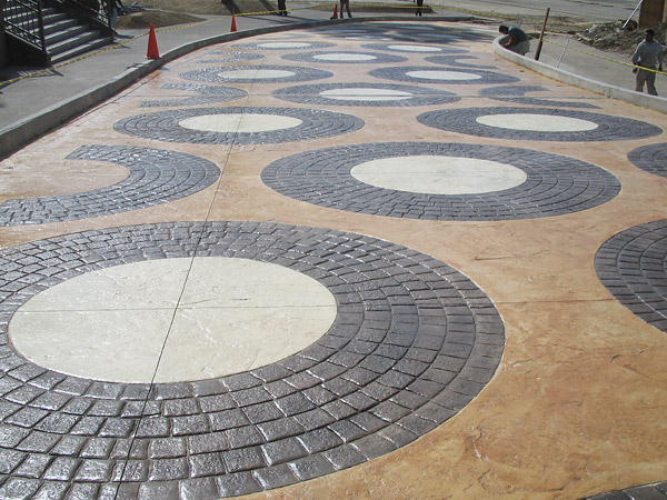 black circle stamped concrete