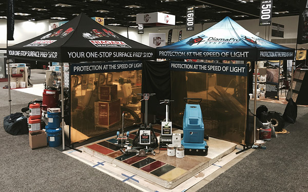 At the 2015 Concrete Decor Show in Indianapolis, Niagara Machine displays its DiamaPro Systems UV-HS products, as well as curing equipment available to purchase or rent. Photo courtesy of Niagara Machine
