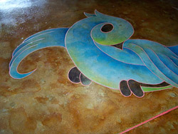 washed out borwn floor with blue tail