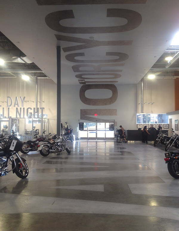 Harley Davidson logo on grey floor