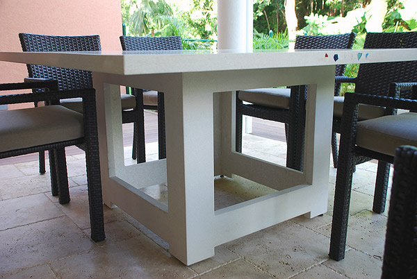 patio table made of GFRC - Final installation involved centering the top on the base and standing back to enjoy the clients reaction.