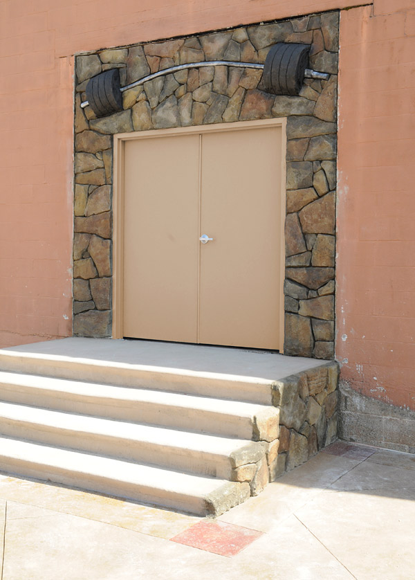 Another striking contrast can be found in the makeover done at the Charlotte Rescue Mission as part of the 2013 Concrete Decor Shows workshop there. Nathan Giffin and his students wanted to highlight the facilitys very industrial-looking entry to a new gym.