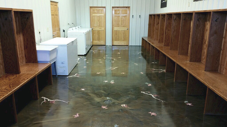 glow in the dark decals on camo epoxy floor