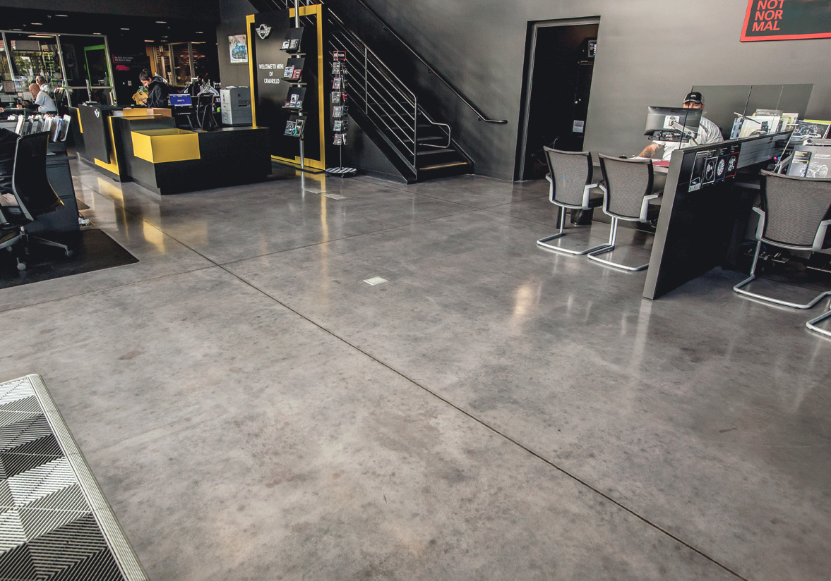mini cooper dealership with grey floor