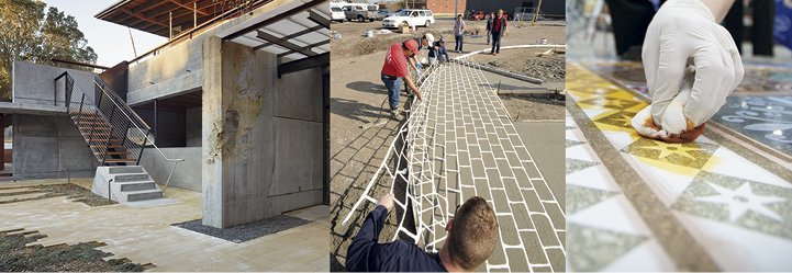 man stamping concrete with stencil