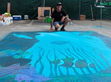 Kevin Brown with his Brawl in the Fall entry of stained concrete fish