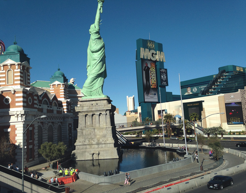 completed reflecting pool amid a stunning Las Vegas strip setting