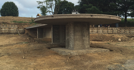 The project began with Keim draining the pond, cleaning it out and building a rebar and concrete foundation that includes a 4-by-4-square-foot platform thats about 8 feet tall and supports the dock.