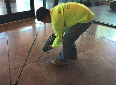 putting down joint filler on a commercial floor