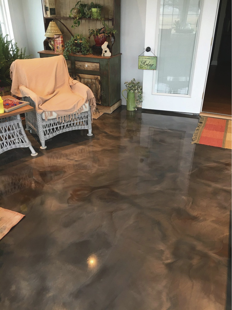 etallic epoxy flooring is all about light, SureCrete notes. The surface reflects light to generate an overall increase in energy and the floor expands the amount and quality of light in the room.
