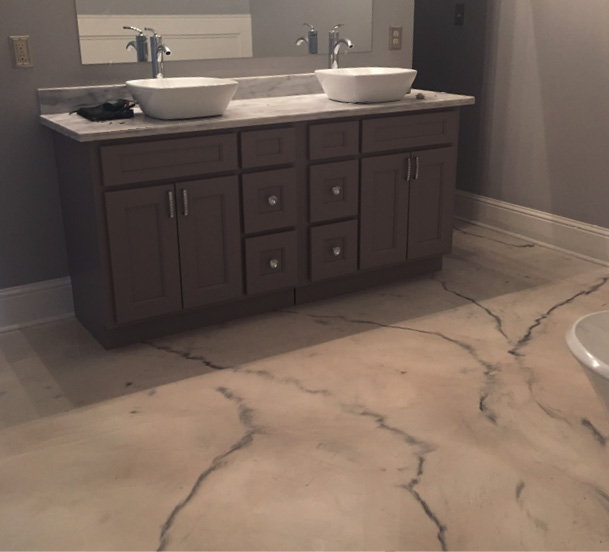 His primary market is high-end residential, and he enjoys meeting with the homeowners and walking them through the design process. Last year, Lynch installed 65 stained floors in new homes for one builder. All had a similar color palette and only seven of them were scored.