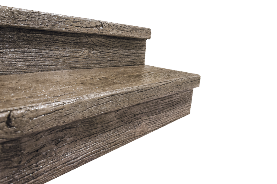Creating texture for the front of steps is easy with a multiuse urethane liner that fits in the concrete form.
