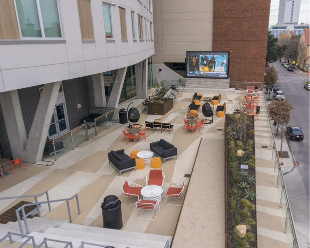 The Student University Housing, a 20-story high-rise one block from the west campus of the University of Texas at Austin, involved 6,500 square feet of overlayment.