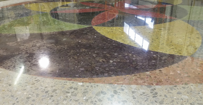 When you stain concrete, you are staining the matrix not the aggregate. The aggregates color will virtually remain the same. Photo courtesy of Lakebrink Custom Concrete 