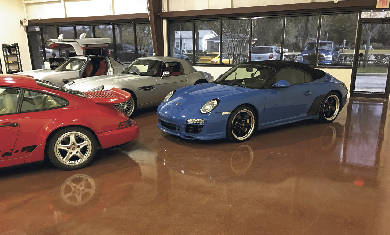 Stained concrete works on almost every concrete finish. You can stain concrete thats troweled, broomed, exposed aggregate, polished, overlaid, old, new, vertical or horizontal  the options for adding color are very versatile.