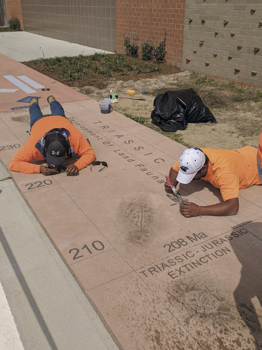 The Geologic Time Walk came to the attention of Carolina Bomanite in late 2013 or 2014, when architects for the Old Donation School project contacted the company.