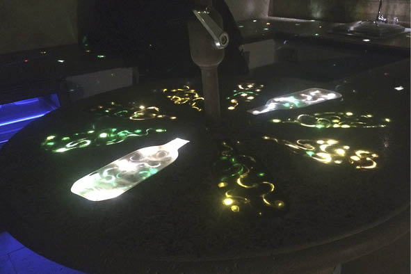 Cohen typically uses glass aggregates sizes 1, 2 and 3 that he buys mostly from Heritage Glass and American Specialty Glass and often mixes in larger chunks of glass for emphasis. He slumps his own bottles.
