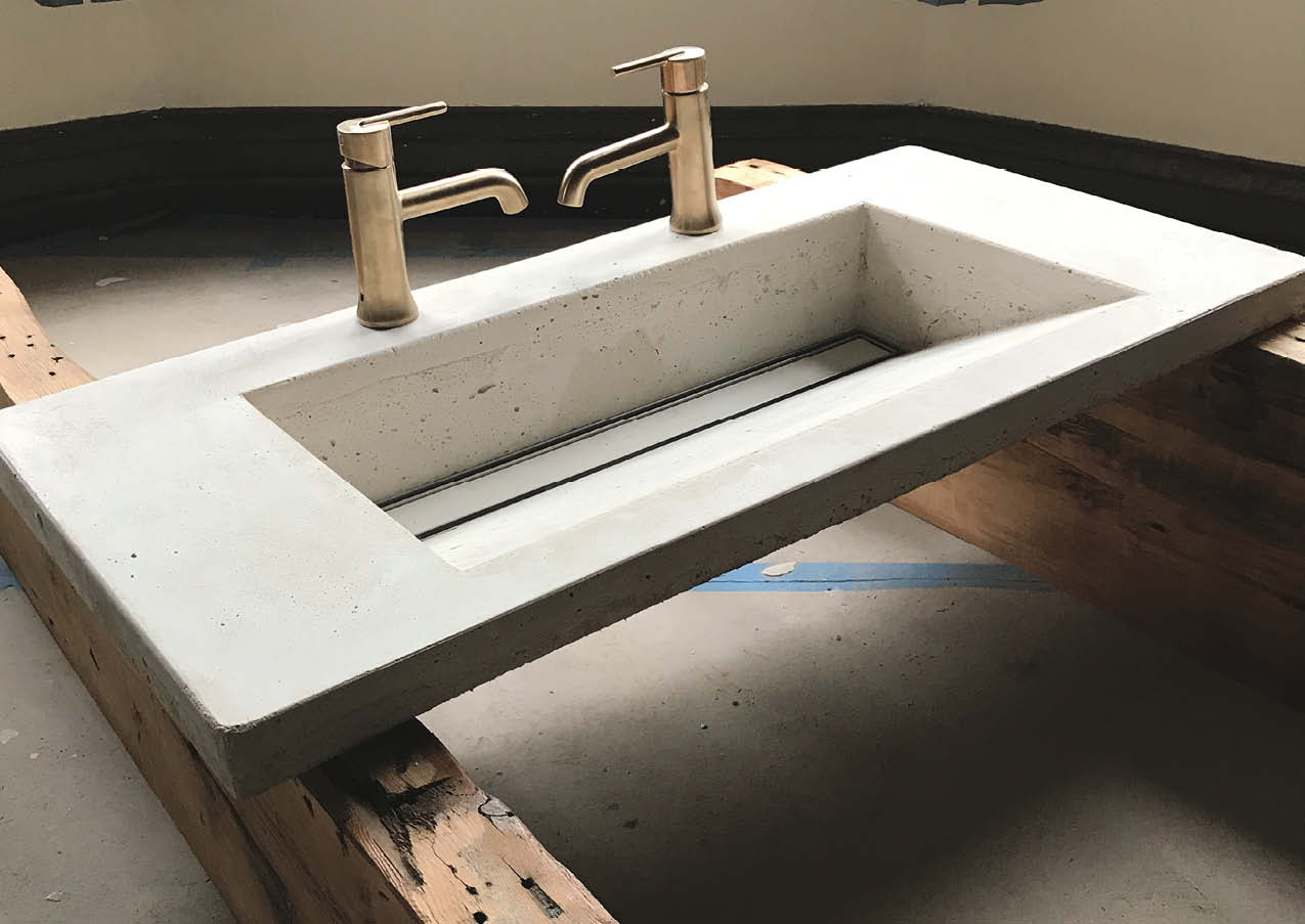 Aldo Buffone, a contractor in New York who has been renovating lofts in the city, credits much of his decorative concrete success to NForce-Pro, a fiber hes been using in his mixes to craft sinks, countertops and shower panels. The mix used for this sink was made with a cement ratio of one part white portland cement, two parts white sand and a generous amount of hemp fiber.