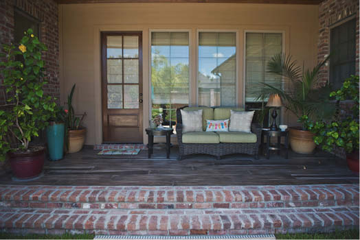 Back patio concrete woodplank overlay