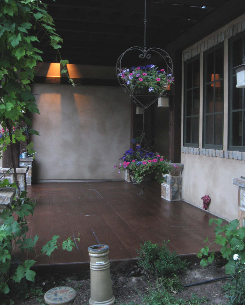 This concrete patio looks like wood - but it is not. It is wood-look concrete.