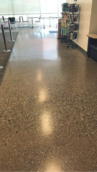 This decorative floor has held up for years with simple maintenance cleaning with water.