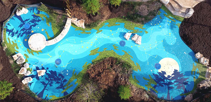 Sawmill Lake Recreation Center splashpad in Sienna Plantation, Missouri City, Texas.