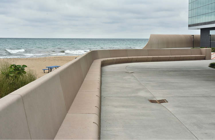 A prominent feature of Northwestern Universitys Ryan Fieldhouse and Walter Athletics Center is a unique retaining wall running along the facilitys north side.