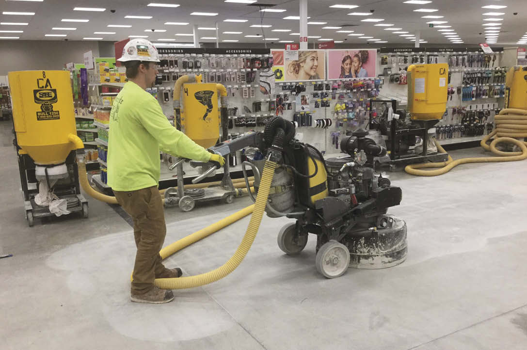 Big-box retailers such as Target and Walmart are specifying the use of propane machinery because during an operational renovation the stores dont want the disruptions that corded machines can cause. Photos courtesy of Concrete Arts