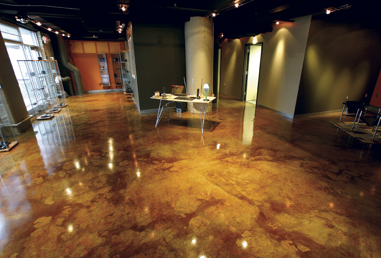 Allowing concrete to properly dry and cure, then the surface can be stained and sealed with stunning results.