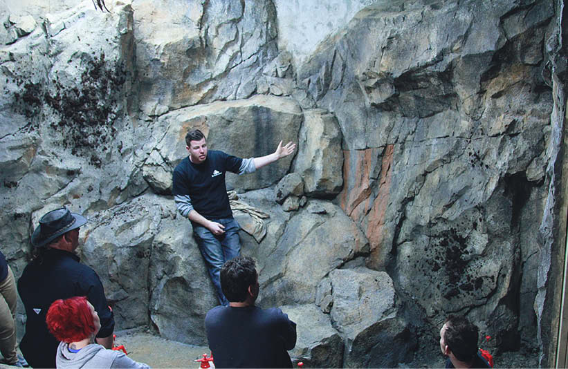 Warren Ness leads a class in concrete carving. While its possible to teach yourself the nuances of vertical concrete, a class or two with an experienced instructor can make a big difference in keeping clients happy and showing a profit.