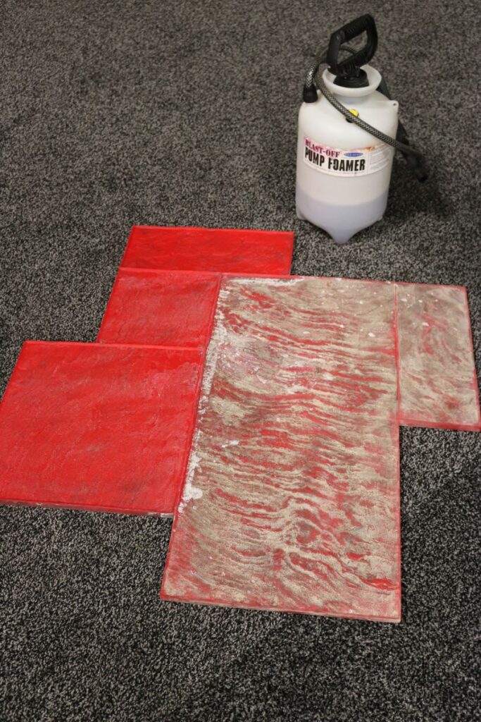Nox-Crete was showing off Blast-Off, a tried-and-true fast-acting concrete remover thats superb for cleaning texture skins and stamps.