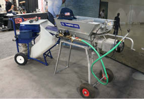Graco spotlighted combining the ToughTek CM20 continuous mixer with the ToughTek S340e piston pump to show how effectively crews can mix materials and pump them onto a surface from the same location.